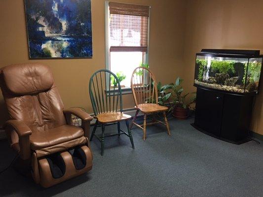 Enjoy the massage chair before or after your appointment