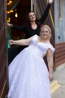 Katie and Coordinator/Officiant Amber from Once Upon a Wedding at Jones Barn by Mike Lewis Photography