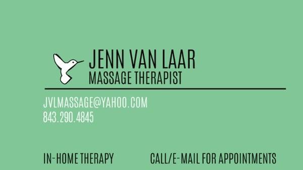 In-Home Massage Therapy services. Call or email for an appointment and pricing!