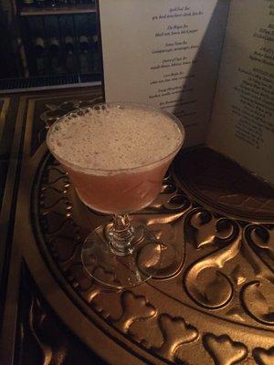 Grand Cardinal Cross--gin, blood orange shrub, lemon