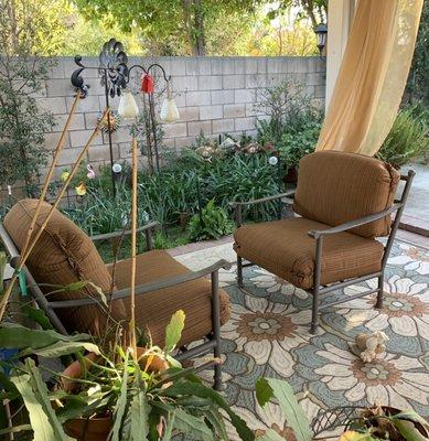 Newly recovered patio chair cushions.