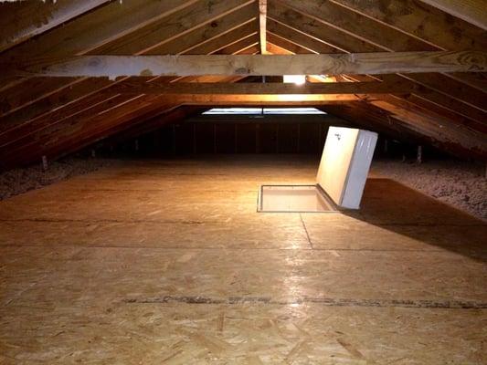 All ceiling penetrations sealed, new aluminum attic stairs with hinged and insulated cover, large storage platform, R-49 blow...