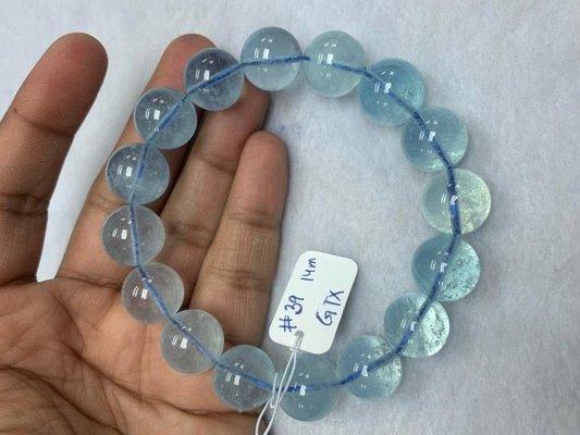 Aquamarine Transparent Bracelet Round Beads 14mm