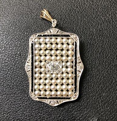 Antique Diamond, Pearl and Onyx Pendant