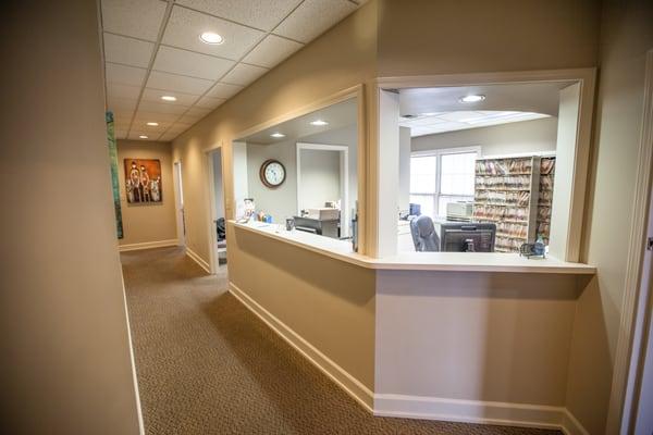 The reception area at Perrigo Dental Care in Birmingham, Alabama.