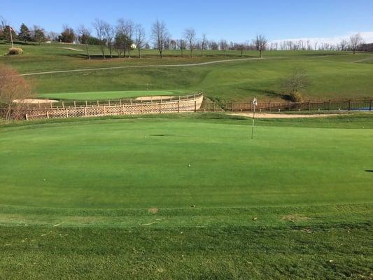 #18 green with #9 in the background. The greens are always in phenomenal shape!