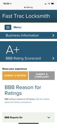 Better Business Bureau rating