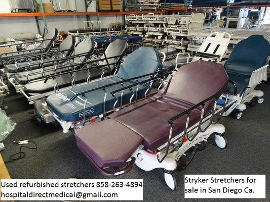 Refurbished Hill Rom, Stryker  and Hausted stretchers and gurneys for sale. Order 858-263-4894