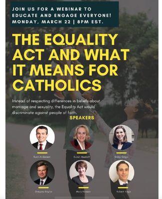 A 2021 poster advertising an anti-LGBTQ webinar about the "dangers" of the Equality Act.