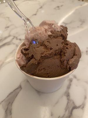 Chocolate and strawberry gelato