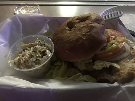 Delicious grilled chicken sandwich with cole slaw