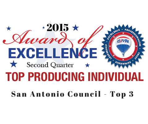 Award of Excellence - 2nd Quarter 2015 San Antonio Council - Top 3 Producing Individual