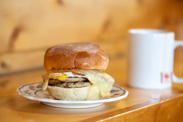 Sausage, Egg and Cheese on homemade English Muffin