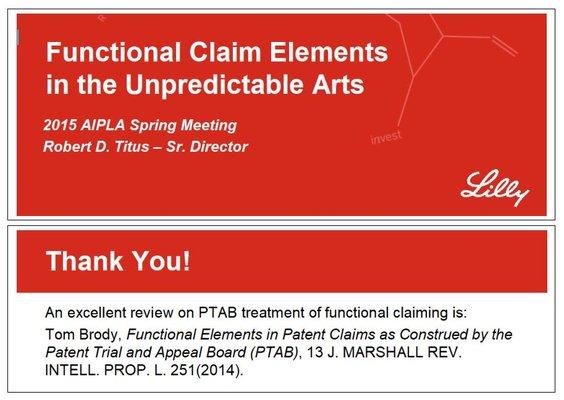 Praise from AIPLA for my article on functional elements.