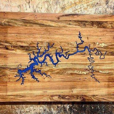 Cherry barnwood cutting board with Cumberland Lake  engraving resin filled 16" X 22"