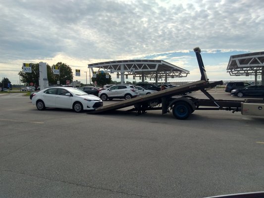 Car towed to the airport in Ft. Wayne, IN