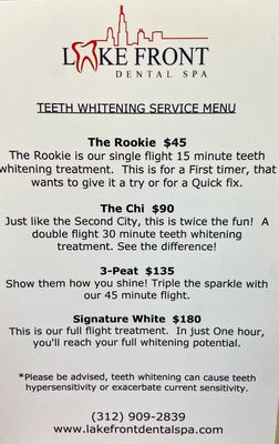 Teeth whitening Menu for qualified candidates