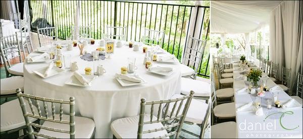 Hummingbird House includes round guest tables and silver Chiavari chairs to seat 200 guests!