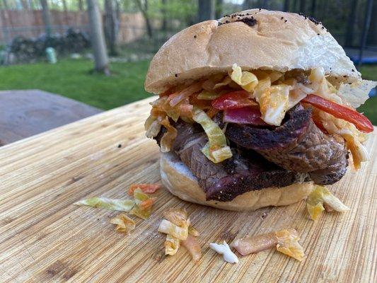 Brisket with Pickled Onion Slaw