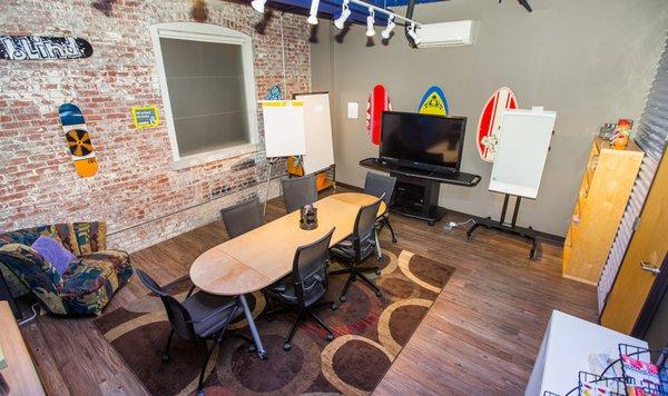 The Board Room is our smallest room with room for 2-6 people. It's great when you need a quick meeting space with a client.