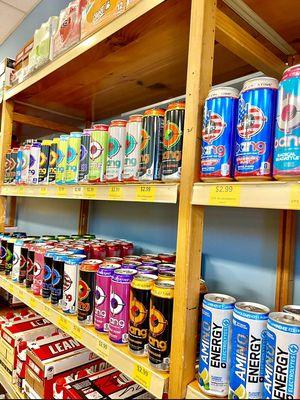 A wide variety of energy drinks.