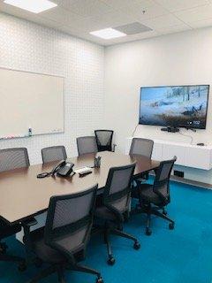 Conference Rooms include wireleless high-speed internet, phone and video  conferencing access. Seats up to 10.