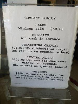 Company Policy- Unless you pay cash