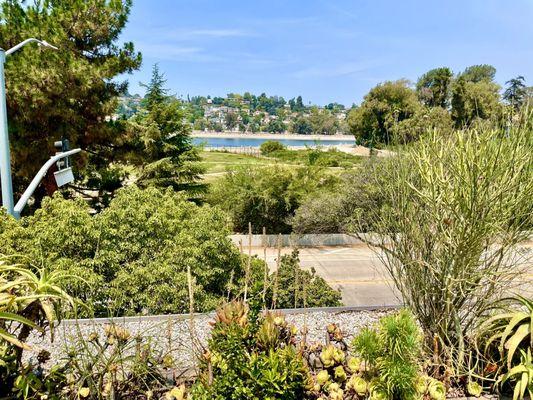 view of the Silver Lake Reservoir from the top floor