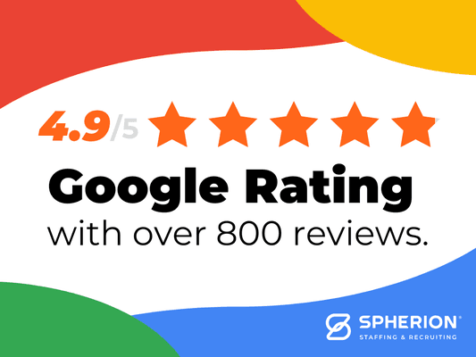 Proudly rated 4.9/5 on Google with over 800 reviews! Trust Spherion for top-tier staffing & recruiting solutions.