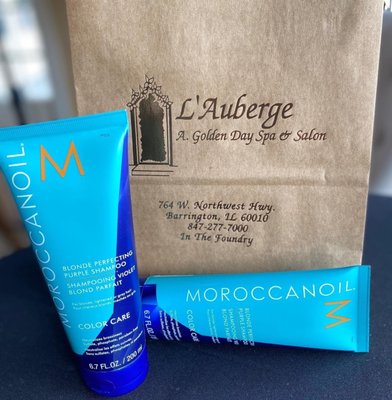 THE BEST purple Shampoo! Moroccanoil sold at L'Auberge a Golden Day Spa and Salon