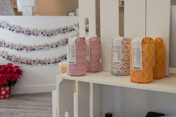 Davines organic styling products in the retail display