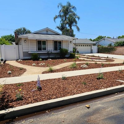 Decomposed Granite pathway, California Native plants, rock garden, mulch!