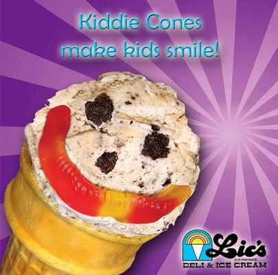 Kiddie Cones are topped with gummy worms :)