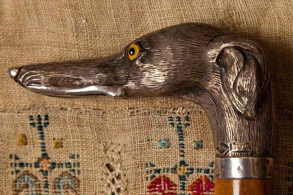 Silver Dog Cane Antique cane