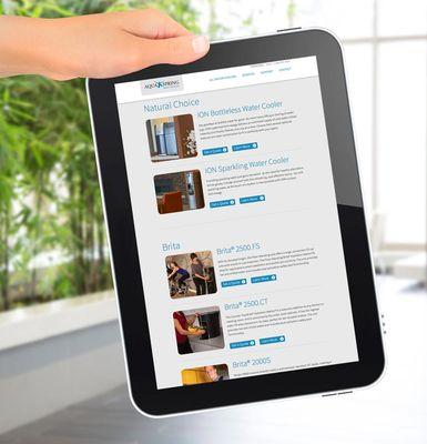 Tablet view of Aqua Spring product page