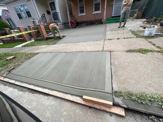 Concrete sidewalk and driveway