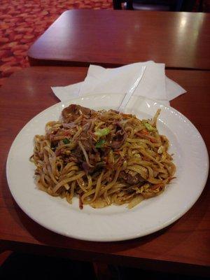 Beef lo mein. I believe they use Pad Thai noodles for the lo mein noodles.