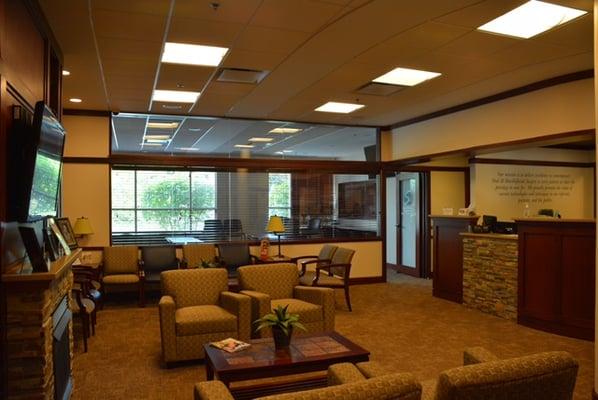 The waiting room is complete with desk areas and free Wi-Fi to get some work done.