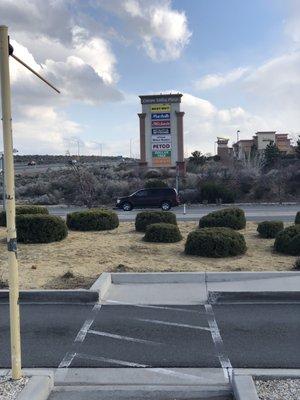 Saturday, March 23, 2919: view of plaza sign at Topsy Lane and US Route 395.