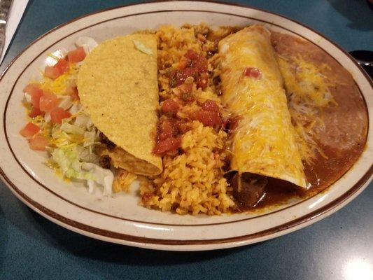 Taco and burrito combo with chile Colorado