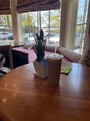 Iced coffee and cute seating