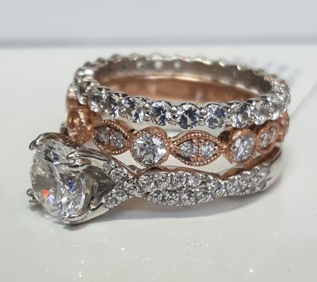 One of the "hottest trends"...pairing non-matching/conforming wedding bands.