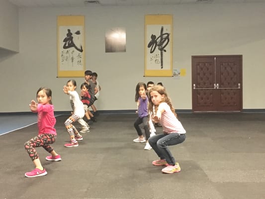 Students are taking martial arts class.