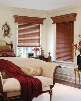 Custom Wood Valence with Wood Blinds