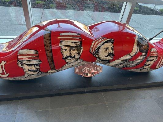 A Cincinnati Reds display by the front windows.