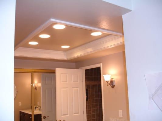 San Ramon - renovated bathroom, removed fluorescent light box, installed new can lights and trimmed out with crown moulding