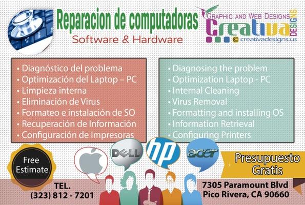 Reparación de computadoras y servicio técnico especialisado