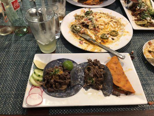 Nachos, BIRRIA TACOS, RIB-EYE TACOS