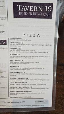 Menu as of August 2024