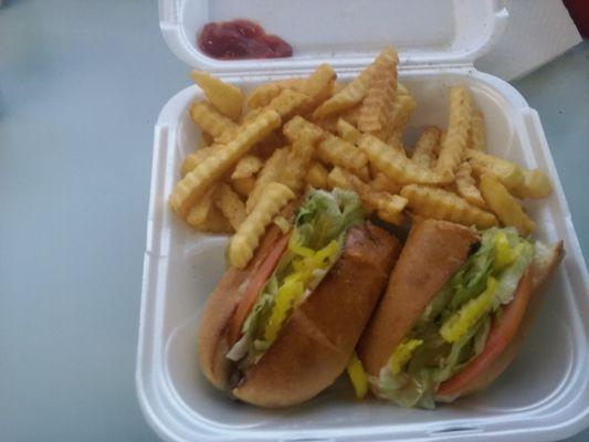 Cheesesteak Amazingly flavored with some asian influence. And a mountain of fries!!